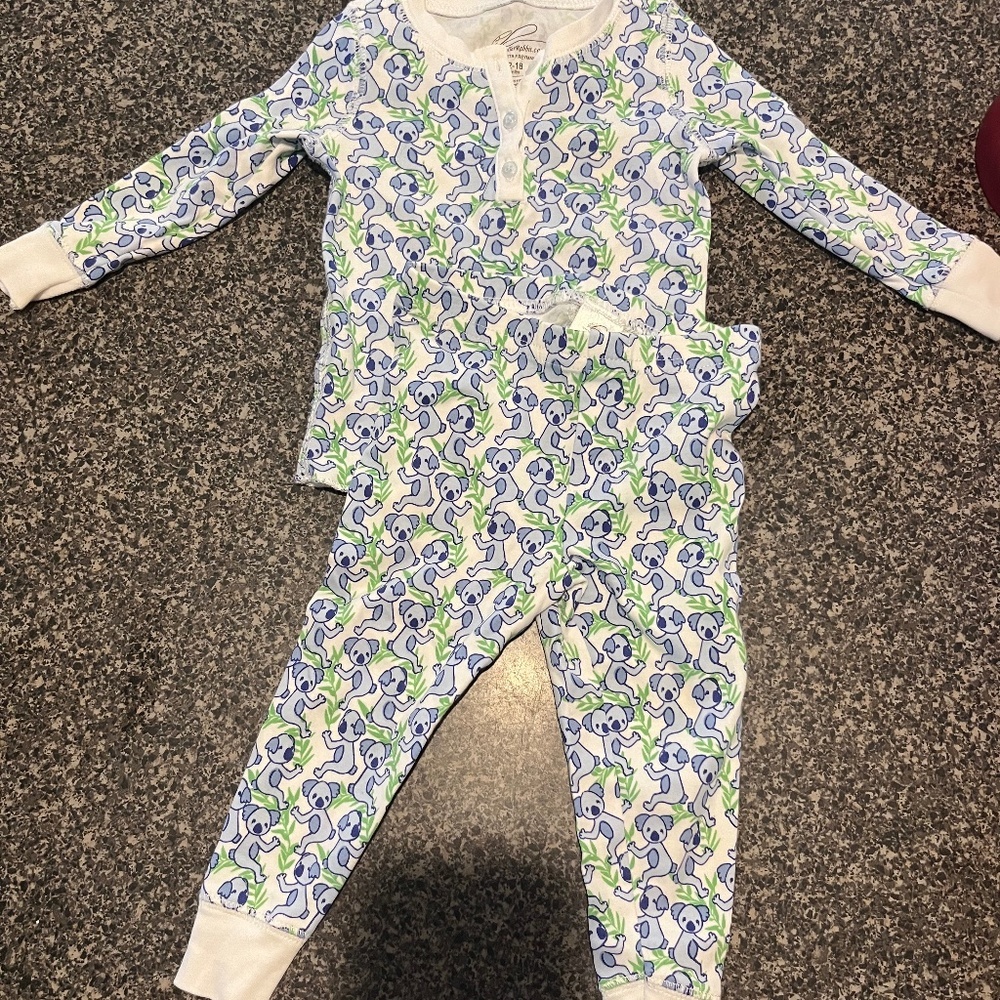 Roller Rabbit White Pajama Set with Blue and Green Puppy Print